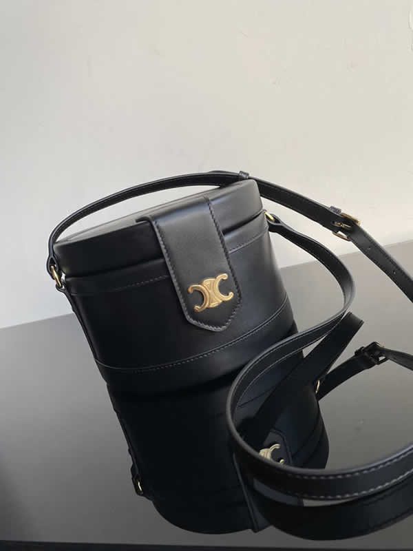 Replica Celine Tambour Triomphe Canvas Embroidery Box Bag Black Messenger Bags